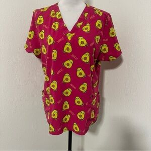 Prints By Maevn Women’s AVOCAT Cat Pink Green Scrub Top Short Sleeve SIZE Large